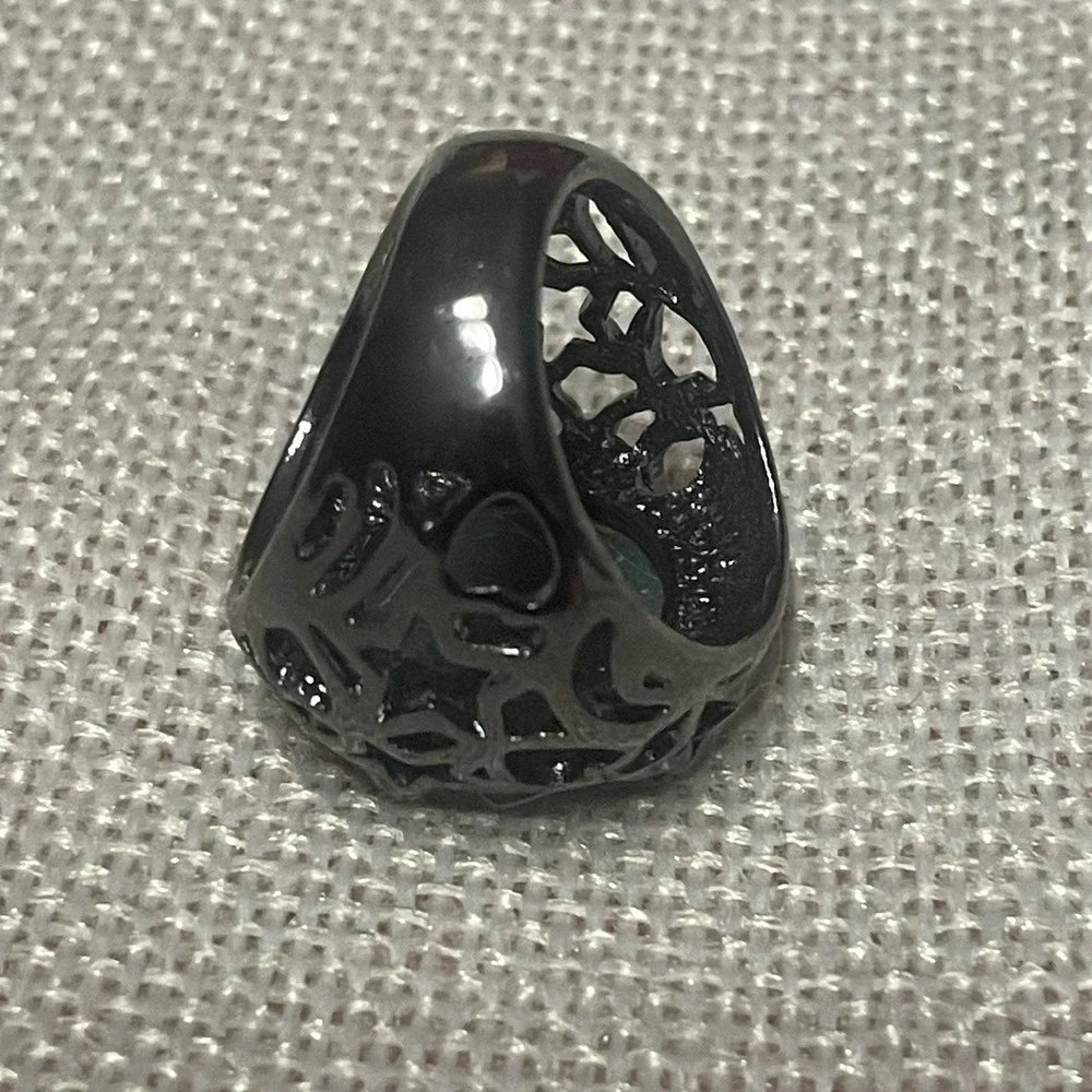 Black Dome Ring Dark Glam Goth Fantasy Hearts Stars Crescent Moon Celestial Sz 8